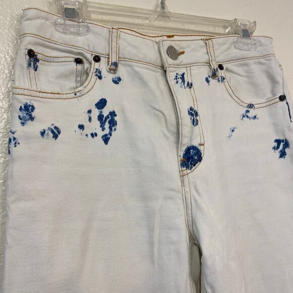 Maje Paoline Tie Dye Distressed Straight-Leg High Rise Jeans in White Size US 6 - Picture 6 of 12